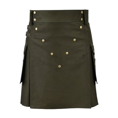 Deluxe Modern Fashion Olive Green Utility Kilt For Men