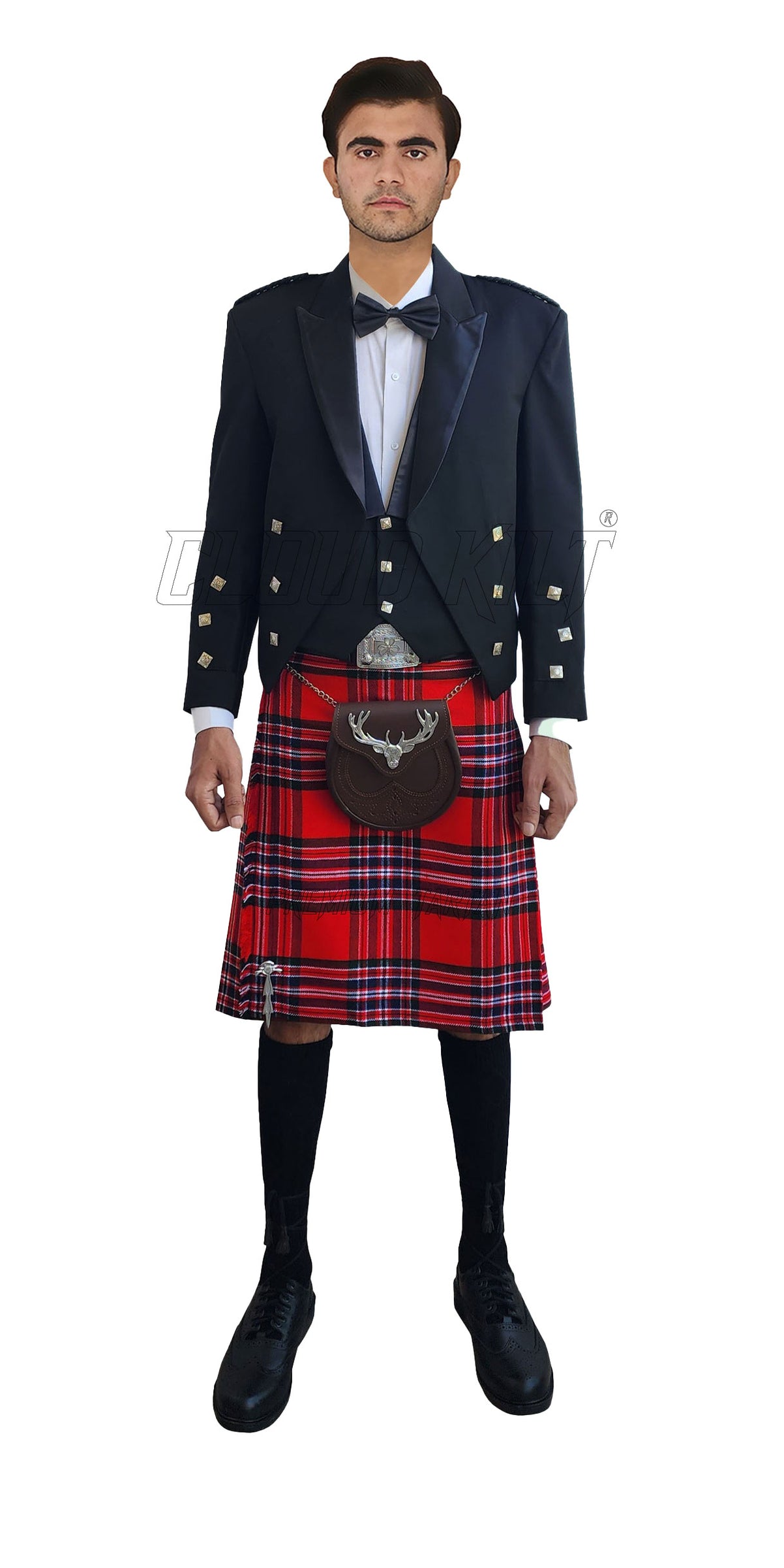 Traditional Black Stewart Tartan Argyll Kilt Outfit